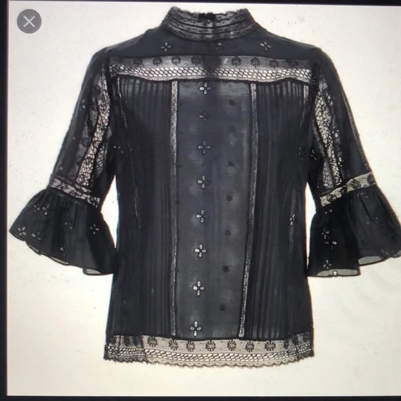 Ulla Johnson embroidered eyelet lace top, size 2 in black - Picture 1 of 15